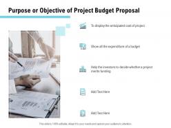 Purpose or objective of project budget proposal ppt powerpoint presentation model example