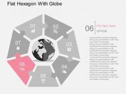 Puzzle heptagon with globe and icons flat powerpoint design