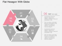 Puzzle hexagon with globe and icons flat powerpoint design