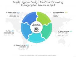 Puzzle jigsaw design pie chart showing geographic revenue split