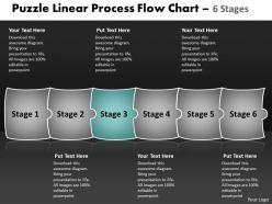 Puzzle linear process flow chart 6 stages make charts powerpoint templates