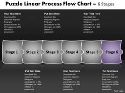 Puzzle linear process flow chart 6 stages make charts powerpoint templates