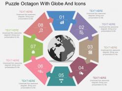 Puzzle octagon with globe and icons flat powerpoint design