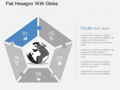 Puzzle pentagon with globe and icons flat powerpoint design