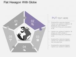 Puzzle pentagon with globe and icons flat powerpoint design
