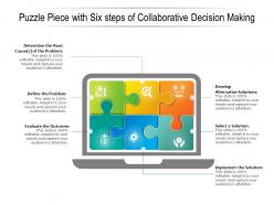Puzzle piece with six steps of collaborative decision making