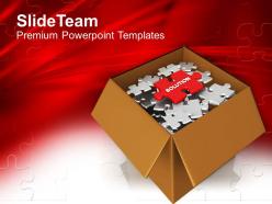 Puzzle pieces in box with word solution powerpoint templates ppt themes and graphics 0113