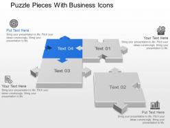 Puzzle pieces with business icons powerpoint template slide