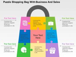 Puzzle shopping bag with business and sales flat powerpoint design