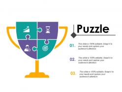 Puzzle with four icons change management introduction ppt icon format