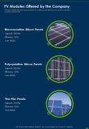 PV Modules Offered By The Company Solar Sales Proposal One Pager Sample Example Document