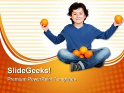 Adorable child with many oranges food powerpoint templates and powerpoint backgrounds 0411