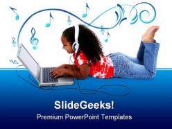 Adorable girl on laptop computer powerpoint templates and powerpoint backgrounds 0311
