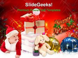 Baby With Christmas Presents Festival PowerPoint Templates And PowerPoint Backgrounds 0311