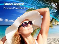 Beautiful woman beach powerpoint templates and powerpoint backgrounds 0411