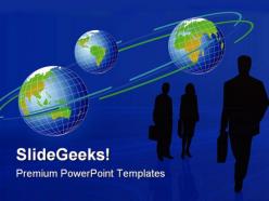 Business silhouettes and globe powerpoint templates and powerpoint backgrounds 0811