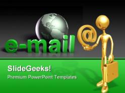 Businessman holding e mail internet powerpoint templates and powerpoint backgrounds 0511