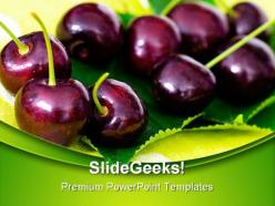 Cherries on cherry leaf food powerpoint templates and powerpoint backgrounds 0211