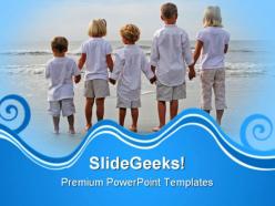 Children holding hands beach powerpoint templates and powerpoint backgrounds 0511