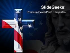 Cross with usa flag americana powerpoint templates and powerpoint backgrounds 0711