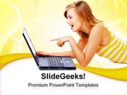 Cute teenager with laptop internet powerpoint templates and powerpoint backgrounds 0211