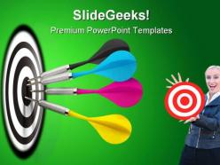 Darts hitting target business powerpoint templates and powerpoint backgrounds 0611
