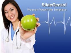Doctor with apple health powerpoint templates and powerpoint backgrounds 0511