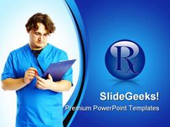 Doctor with reports medical powerpoint templates and powerpoint backgrounds 0811