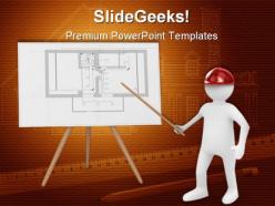 Engineer at board with plan business powerpoint templates and powerpoint backgrounds 0311