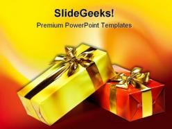 Gift Box With Golden Ribbon Events PowerPoint Templates And PowerPoint Backgrounds 0411