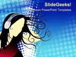 Girl listening music entertainment powerpoint templates and powerpoint backgrounds 0811