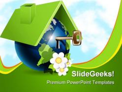 Globe house with key realestate powerpoint templates and powerpoint backgrounds 0211