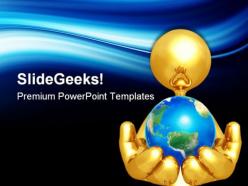 Gold guy holding the world globe powerpoint templates and powerpoint backgrounds 0611