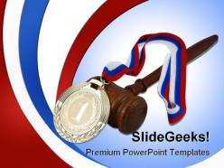 Gold medal and judge gavel law powerpoint background and template 1210