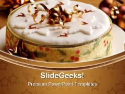 Gold theme christmas cake festival powerpoint templates and powerpoint backgrounds 0311