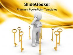 Golden key with men security powerpoint templates and powerpoint backgrounds 0511