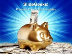Golden piggy bank money powerpoint templates and powerpoint backgrounds 0211