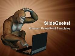 Gorilla with laptop business powerpoint templates and powerpoint backgrounds 0711