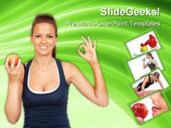 Gymnastics girl with an apple health powerpoint templates and powerpoint backgrounds 0311