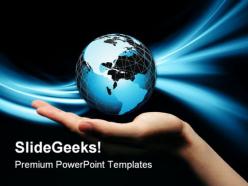 Hand and globe business powerpoint templates and powerpoint backgrounds 0311