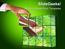 Hand building cubes nature powerpoint backgrounds and templates 1210