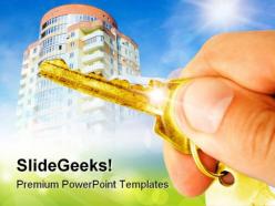 Hand holds a key real estate powerpoint templates and powerpoint backgrounds 0311