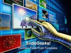 Hand using a touch screen technology powerpoint templates and powerpoint backgrounds 0311