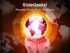 Hands carrying earth abstract powerpoint templates and powerpoint backgrounds 0311