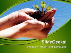 Hands with plant environment powerpoint templates and powerpoint backgrounds 0611