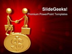 Handshake on dollar coin money powerpoint templates and powerpoint backgrounds 0711