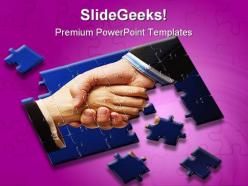 Handshake Puzzles Business PowerPoint Templates And PowerPoint Backgrounds 0411