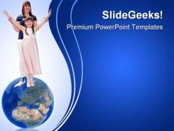 Happy sisters globe powerpoint templates and powerpoint backgrounds 0311