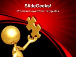 Holding the golden puzzle shapes powerpoint templates and powerpoint backgrounds 0611