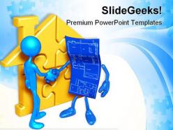 Home Puzzle And Blueprint Handshake PowerPoint Templates And PowerPoint Backgrounds 0611